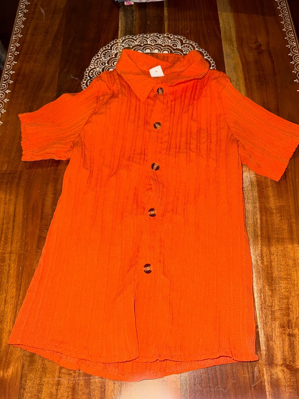 Boys 7Y Orange Button-Up Short Sleeve Shirt
